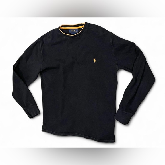 Black Polo Ralph Lauren long sleeve pullover 100% cotton with yellow accents - Picture 3 of 6